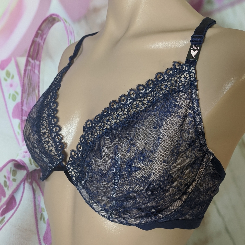 VS VERY SEXY Plunge Bra floral 36d NWTS navy